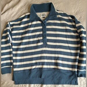 American Eagle Outfitters Blue and Cream Striped Polo